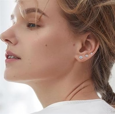 316L Cerrahi Paslanmaz Çelik 3 Çift Kıkırdak Küpe Seti Kadın Erkek Unisex Tek Taşlı Dikdörtgen Küpe Gümüş Renk Minimal Helix Tragus Cartilage Piercing Küpe Seti Günlük Kullanım Şık Takı