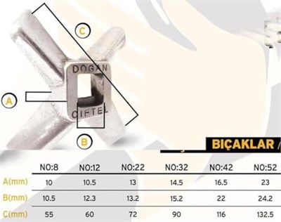 32 no Et Kıyma Makinesi için 4 Kanatlı Bıçak Çelik Ayna Bıçağı Ömürlük Türk Malı Dövme Hava Çeliği
