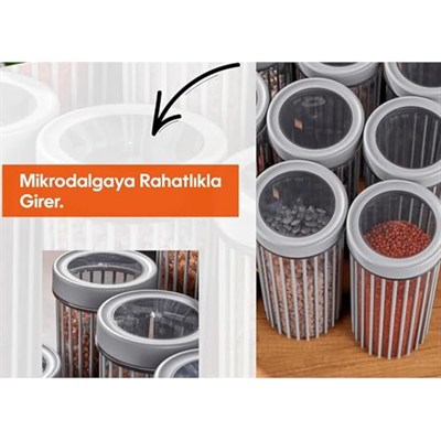 3lü Çevir Aç Kapak Kavanoz Plastik Saklama Kabı Seti, Büyük, Orta, Küçük, 3 Boy (BEJ)