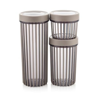 3lü Çevir Aç Kapak Kavanoz Plastik Saklama Kabı Seti, Büyük, Orta, Küçük, 3 Boy (BEJ)