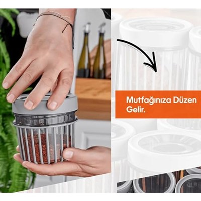 3lü Çevir Aç Kapak Kavanoz Plastik Saklama Kabı Seti, Büyük, Orta, Küçük, 3 Boy (BEJ)