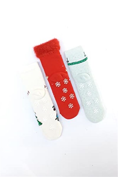 3lü Noel Temalı Kaydırmaz Çocuk Havlu Çorap 28-30