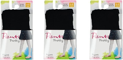 3lü Penti Kız Çocuk Siyah Pretty Fiyonk Tül Külotlu Çorap