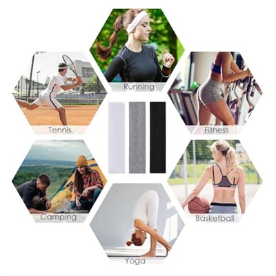 3lü Spor Saç Bantları - Elastik Kaymaz İnce Saç Ter Kafa Bandı Bandana, Kadın & Erkek Koşu Fitness Yoga Pilates Makyaj Yüz Yıkama Atletik Egzersiz 3lü Saç Bandı Bandana Seti