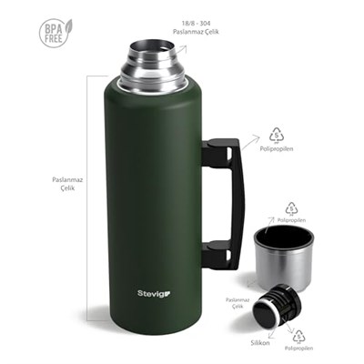 4 Camp Klasik Vakumlu Kulplu Çelik Termos 1.5 LT. Green ST-206