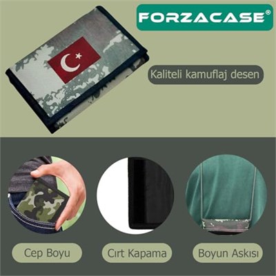 4 Göz İç Fermuarlı Cırt Kapamalı Boyun Asmalı Asker Cüzdanı Türkiye Bayrak Desen - FC616