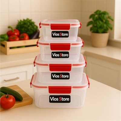 4’lü Kilitli Saklama Kabı Seti – Sızdırmaz Kapaklı, Farklı Boy ve Renklerde, BPA İçermez, Plastik Gıda Saklama Kutusu (2150 ml- 1300 ml - 700 ml - 300 ml) (Kırmızı)