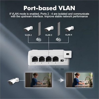 4 Portlu PoE Genişletici, 3 PoE Çıkışında 1 PoE, IEEE802.3af/PoE Powered Geçiş Anahtarı, 100Mbps Ethernet, DIN Ray ve Duvara Montaj