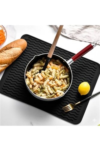 40X30 Cm Bar Lastiği Silikon Kahve Makinesi Pedi Tamper Ve Bulaşık Kurutma Matı Bulaşık Pedi - Siyah