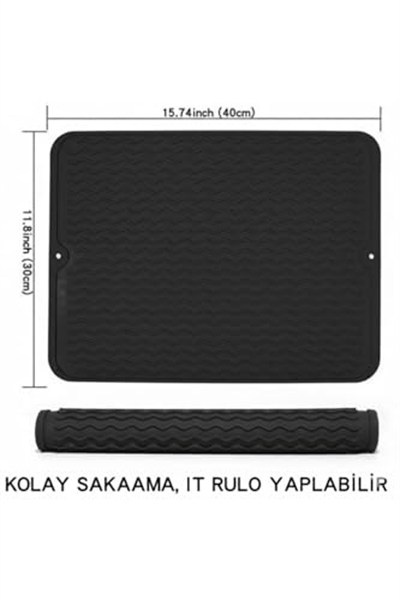 40X30 Cm Bar Lastiği Silikon Kahve Makinesi Pedi Tamper Ve Bulaşık Kurutma Matı Bulaşık Pedi - Siyah