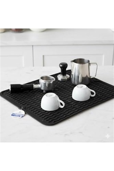 40X30 Cm Bar Lastiği Silikon Kahve Makinesi Pedi Tamper Ve Bulaşık Kurutma Matı Bulaşık Pedi - Siyah