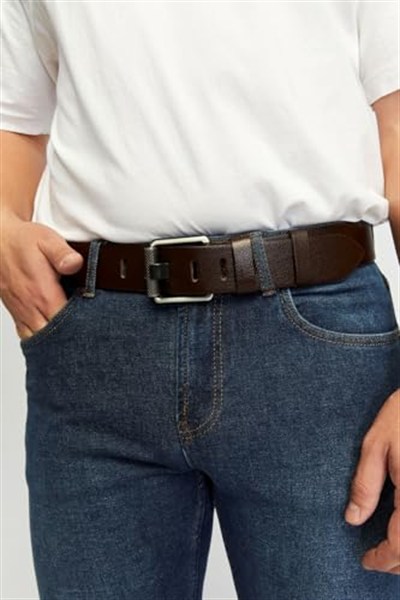 (429) Erkek%100 Hakiki Deri Siyahaçma Borulu 4,5 cm Kot Kemeri-1