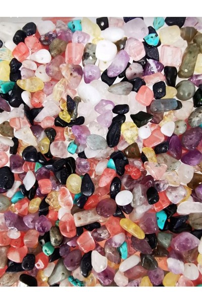 (4453) Doğaltaş Kırıktaş Mix Doğal Taş Delikli (25 gram) RENKLİ Tek Ebat