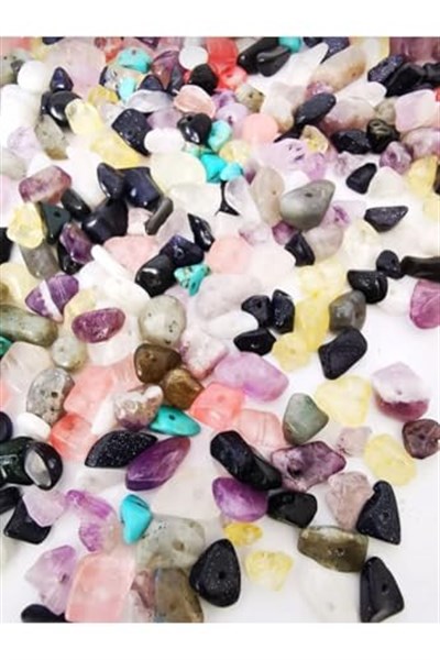 (4454) Doğaltaş Kırıktaş Mix Doğal Taş Delikli (50 gram) RENKLİ Tek Ebat