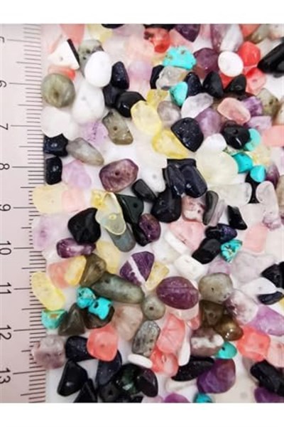 (4454) Doğaltaş Kırıktaş Mix Doğal Taş Delikli (50 gram) RENKLİ Tek Ebat