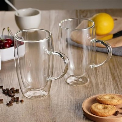 450 ml Çift Cidarlı Şeffaf Cam Kupa – Isıya Dayanıklı, Sıcak ve Soğuk İçeceklere Uygun, Şık ve Dayanıklı Borosilikat Cam Bardak