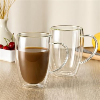 450 ml Çift Cidarlı Şeffaf Cam Kupa – Isıya Dayanıklı, Sıcak ve Soğuk İçeceklere Uygun, Şık ve Dayanıklı Borosilikat Cam Bardak