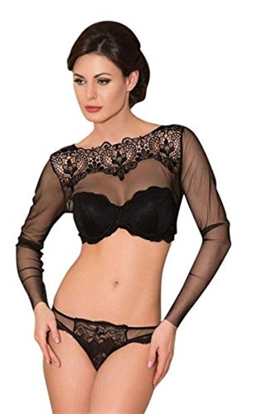 4693 Tüllü Balenli Destekli Sütyen Bolero Külot Tk.