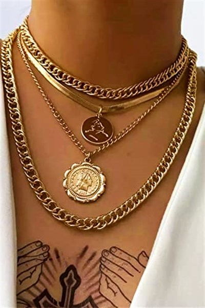 4lü Gold Kaplama Kadın Madalyon Kolye arenNM193