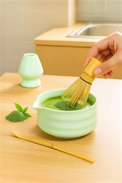 4lü Matcha Set Kase Kaşık Whisk Tutucu Bambu Whisk Çırpıcı ve Bambu Kaşık mt217