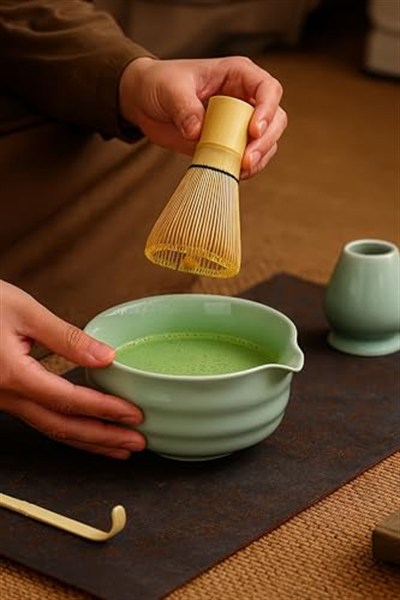 4lü Matcha Set Kase Kaşık Whisk Tutucu Bambu Whisk Çırpıcı ve Bambu Kaşık mt217