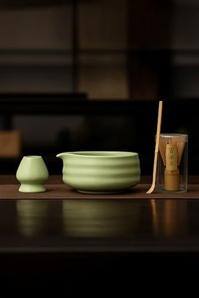4lü Matcha Set Kase Kaşık Whisk Tutucu Bambu Whisk Çırpıcı ve Bambu Kaşık mt217