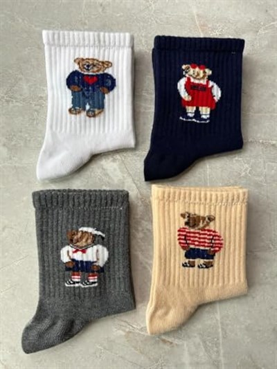 4lü Teddy Bear Set Unisex Kokulu Tenis Çorap Tek Beden