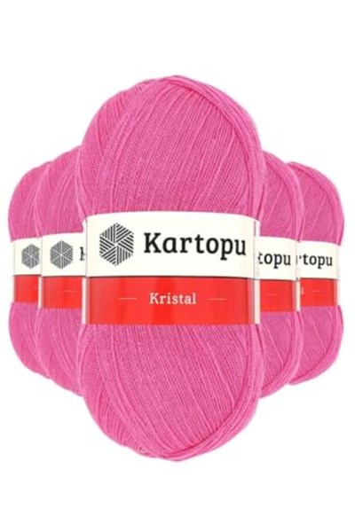 5 Adet Kristal Çift Katlı El Örgü Lif İpi Şeker Pembe K772 - kartopu mudanis