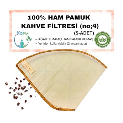 (5 adet) Yıkanabilir, Kumaş Kahve Filtresi (no:4) Ağartılmamış%100 Ham Pamuk, Organik, Ekolojik Filtre no:4 (no:4.5)