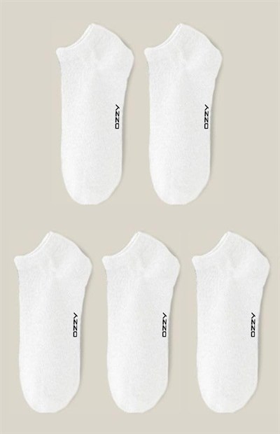5 Çift Dikişsiz Yazlık Dayanıklı Pamuklu Patik Çorap- Beyaz Sneaker Çorap