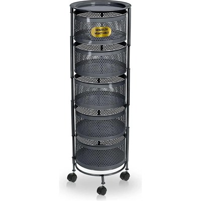 5 Katlı Açılır Kapanır Paslanmaz Metal Sebzelik Yükseklik 94 cm -(ANTRASİT)