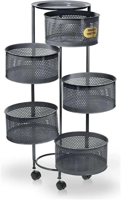 5 Katlı Açılır Kapanır Paslanmaz Metal Sebzelik Yükseklik 94 cm -(ANTRASİT)