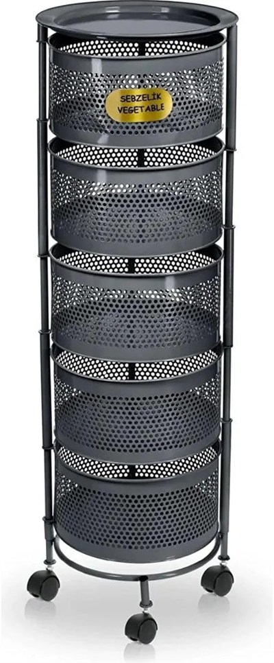 5 Katlı Açılır Kapanır Paslanmaz Metal Sebzelik Yükseklik 94 cm -(ANTRASİT)