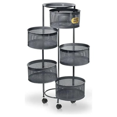 5 Katlı Açılır Kapanır Paslanmaz Metal Sebzelik Yükseklik 94 cm -(ANTRASİT)