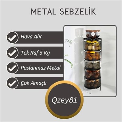 5 Katlı Açılır Kapanır Paslanmaz Metal Sebzelik Yükseklik 94 cm -(SİYAH)
