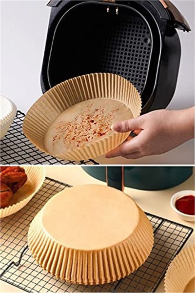 50 Adet Air Fryer Pişirme Kağıdı Tek Kullanımlık Yağ Geçirmez Yapışmaz Yuvarlak Tabak Model