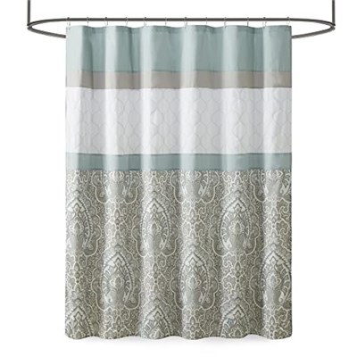 510 DESIGN Duş Perdesi, Dahili Astarlı Geometrik Dokulu Nakış Tasarımı, Modern Orta Yüzyıl Banyo Dekoru, Makinede Yıkanabilir, Kumaş Gizlilik Ekranı 72x72, Shawnee, Deniz Köpüğü
