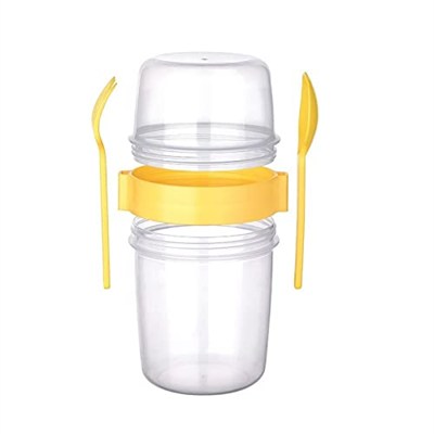 5DM-Çift Hazneli - Çatal Kaşıklı Portatif Müsli -Atıştırmalık Kabı 650 ML