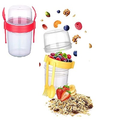 5DM-Çift Hazneli - Çatal Kaşıklı Portatif Müsli -Atıştırmalık Kabı 650 ML