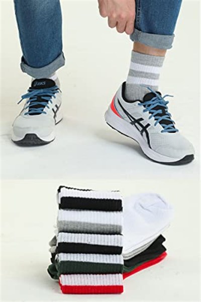 5li paket beyaz çizgili farklı renklerde yarım konç Erkek Kadın Unisex Çorap