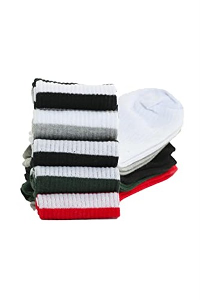 5li paket beyaz çizgili farklı renklerde yarım konç Erkek Kadın Unisex Çorap