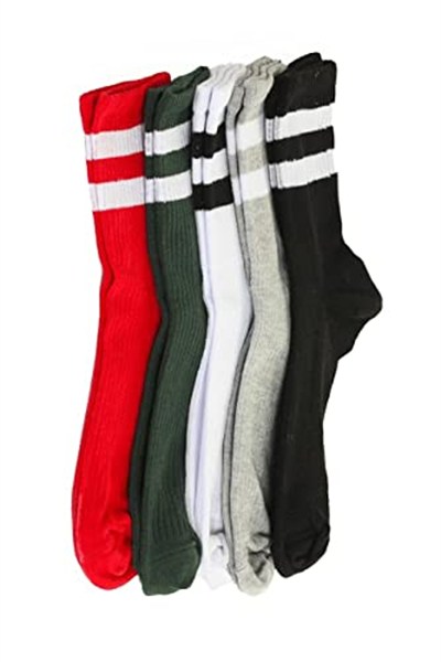 5li paket beyaz çizgili farklı renklerde yarım konç Erkek Kadın Unisex Çorap