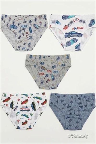 5li Paket Erkek Çocuk Renkli Desenli Neşeli Pamuklu Slip Külot