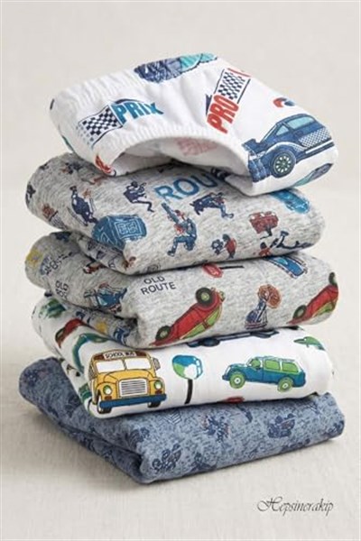 5li Paket Erkek Çocuk Renkli Desenli Neşeli Pamuklu Slip Külot