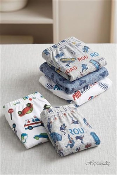 5li Paket Erkek Çocuk Renkli Desenli Neşeli Pamuklu Slip Külot