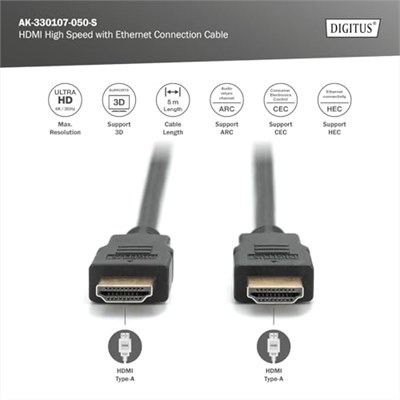 5m Yüksek Hızlı HDMI with Ethernet Bağlantı Kablosu AK-330107-050-S - Seçenekler: 5 Metre, 1m, 3 Meters, 3 Metre, 3m, 5 m, 15m, 20m, 30m, 40m...
