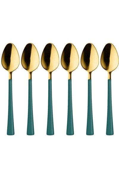 6 Adet Çay Kaşığı Seti, 18/10 Paslanmaz Çelik, Gold Yeşil, 11 cm, 70 gr