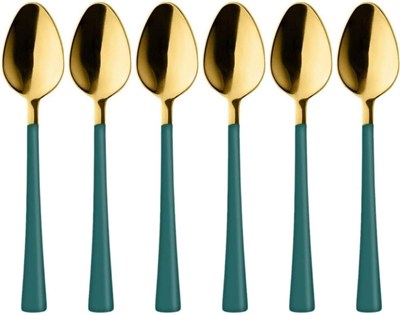 6 Adet Çay Kaşığı Seti, 18/10 Paslanmaz Çelik, Gold Yeşil, 11 cm, 70 gr