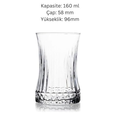 6’lı Kristal Desenli Cam Çay Bardağı Seti – 160 ml İnce Belli Modern Tasarım – Isıya Dayanıklı Cam Bardak – Şık ve Zarif Sunum İçin Çay ve Kahve Bardağı