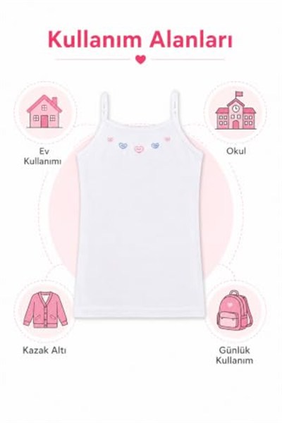 6 lı Tutku Kız Çocuk İp Askılı Atlet İşlemeli Ribana 0165